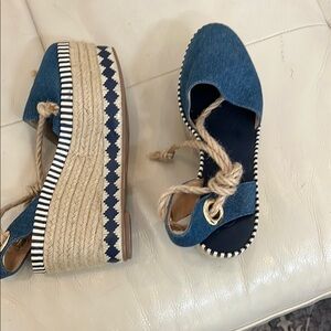 Tory Burch Blue Espadrille Wedge Sandals